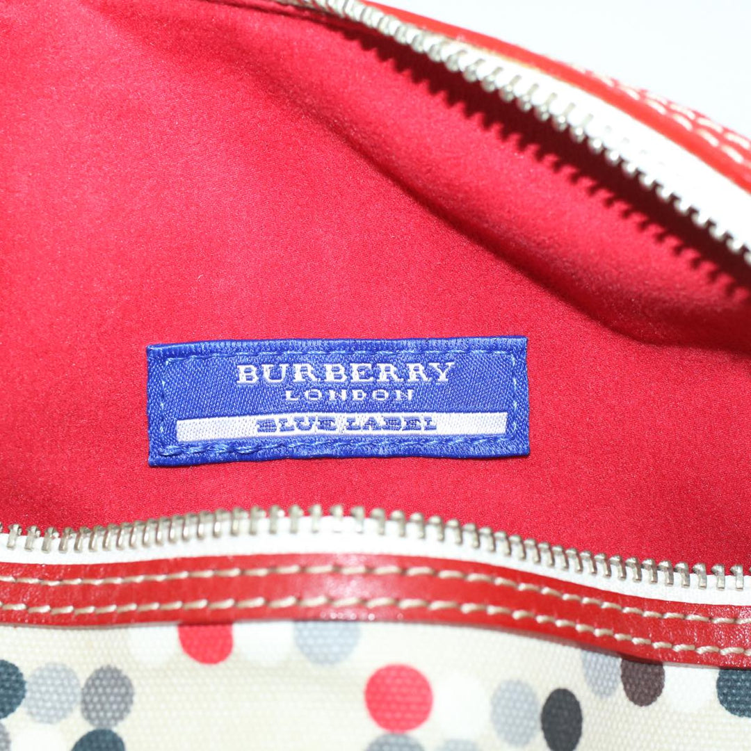 Burberry Blue Label Hand Bag Nylon Leather Beige Auth am4676