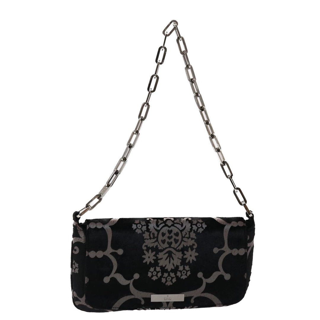 GUCCI Chain Shoulder Bag Velor Black 0013829  am4747