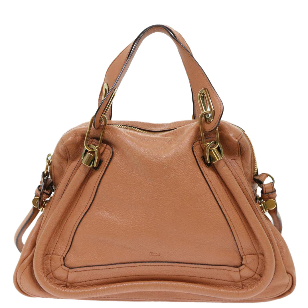 Chloe Paraty Hand Bag Leather 2way Brown 02-11-50 am4850