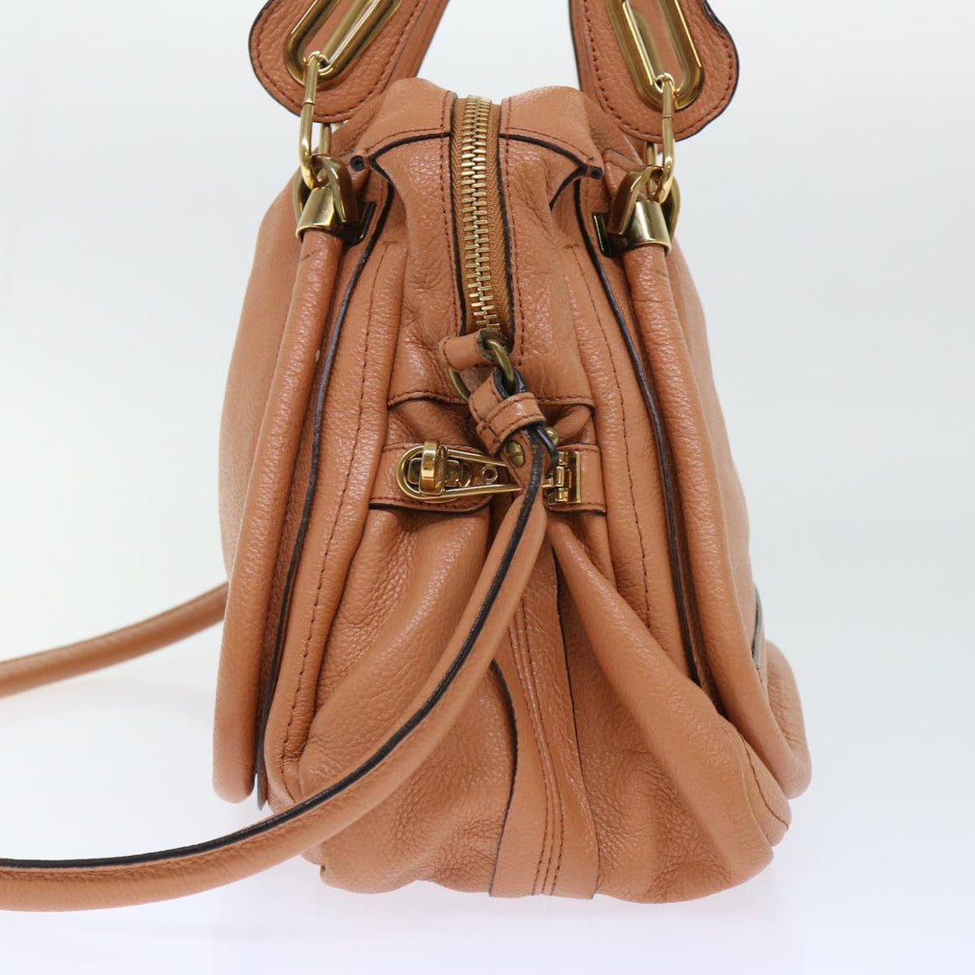 Chloe Paraty Hand Bag Leather 2way Brown 02-11-50 am4850