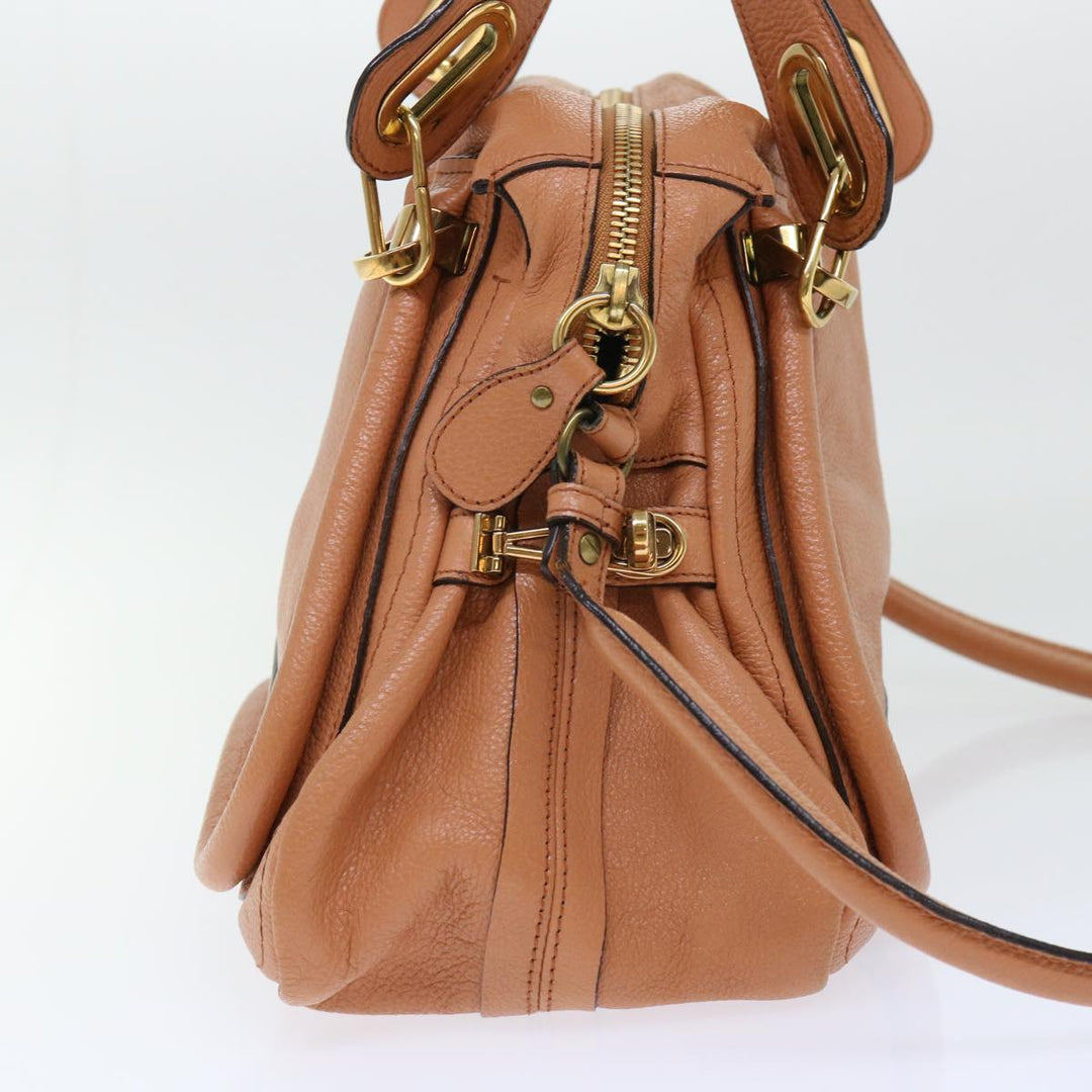 Chloe Paraty Hand Bag Leather 2way Brown 02-11-50 am4850
