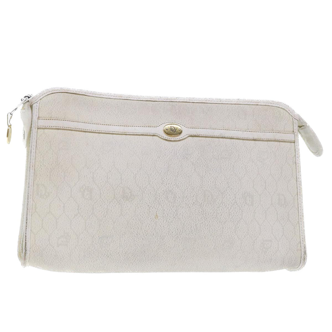 CHRISTIAN Top quality Dior Honeycomb Canvas Clutch Bag White Auth am4852