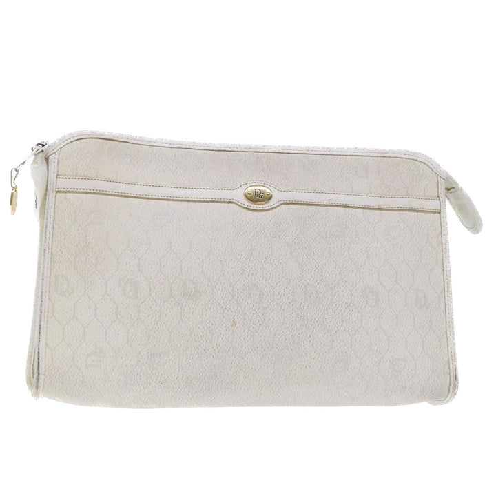 CHRISTIAN Top quality Dior Honeycomb Canvas Clutch Bag White Auth am4852