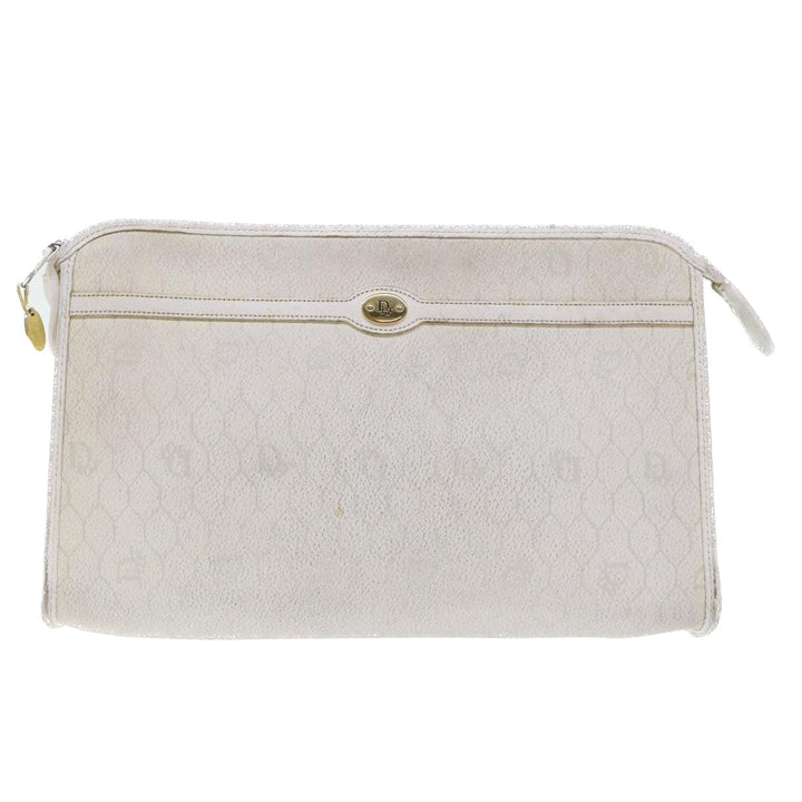 CHRISTIAN Top quality Dior Honeycomb Canvas Clutch Bag White Auth am4852