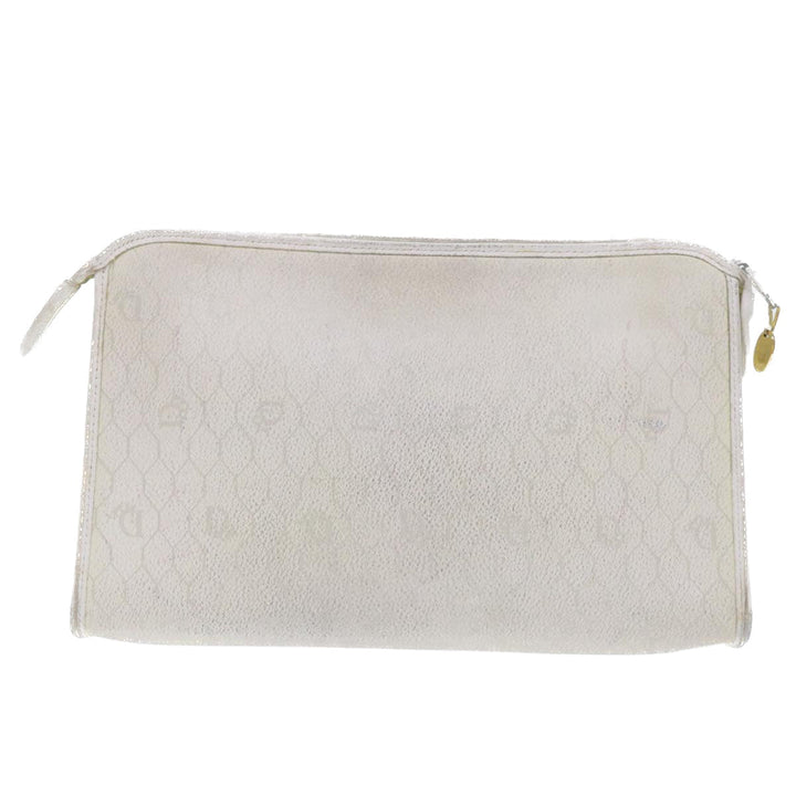 CHRISTIAN Top quality Dior Honeycomb Canvas Clutch Bag White Auth am4852