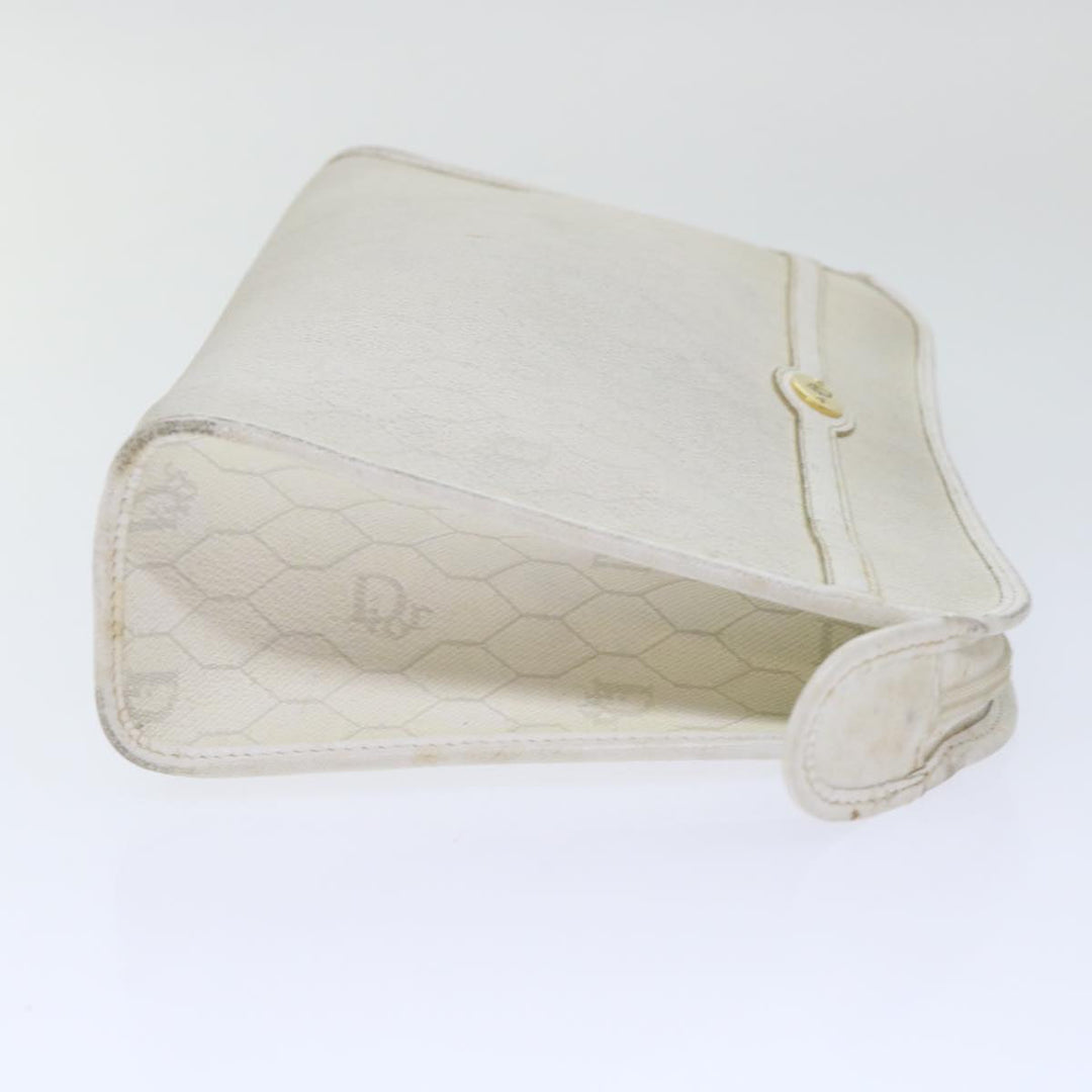 CHRISTIAN Top quality Dior Honeycomb Canvas Clutch Bag White Auth am4852