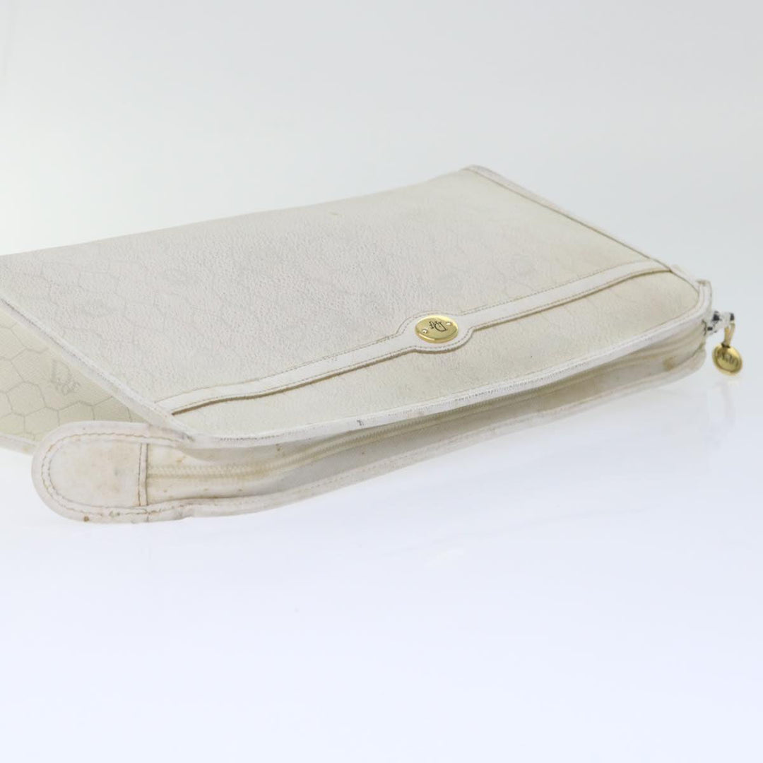CHRISTIAN Top quality Dior Honeycomb Canvas Clutch Bag White Auth am4852