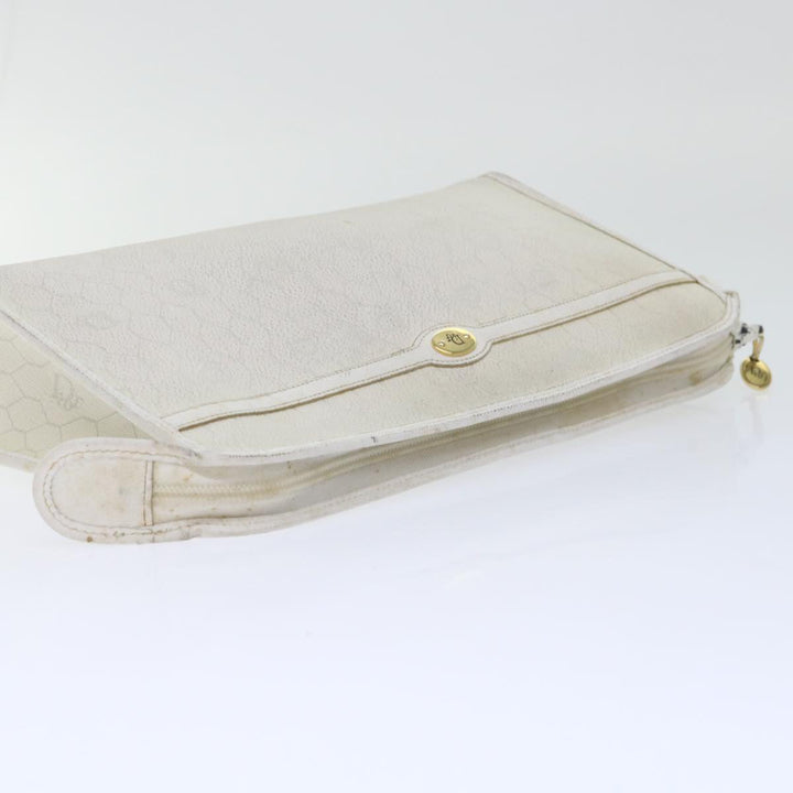 CHRISTIAN Top quality Dior Honeycomb Canvas Clutch Bag White Auth am4852