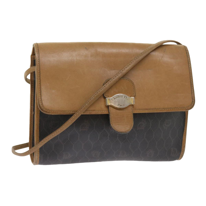 CHRISTIAN Top quality Dior Honeycomb Canvas Shoulder Bag PVC Leather Black Auth am5058