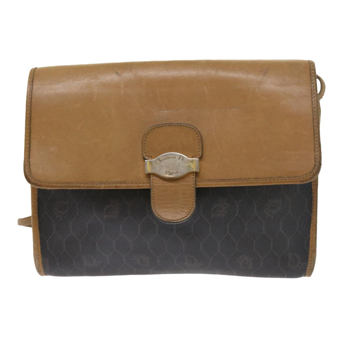 CHRISTIAN Top quality Dior Honeycomb Canvas Shoulder Bag PVC Leather Black Auth am5058