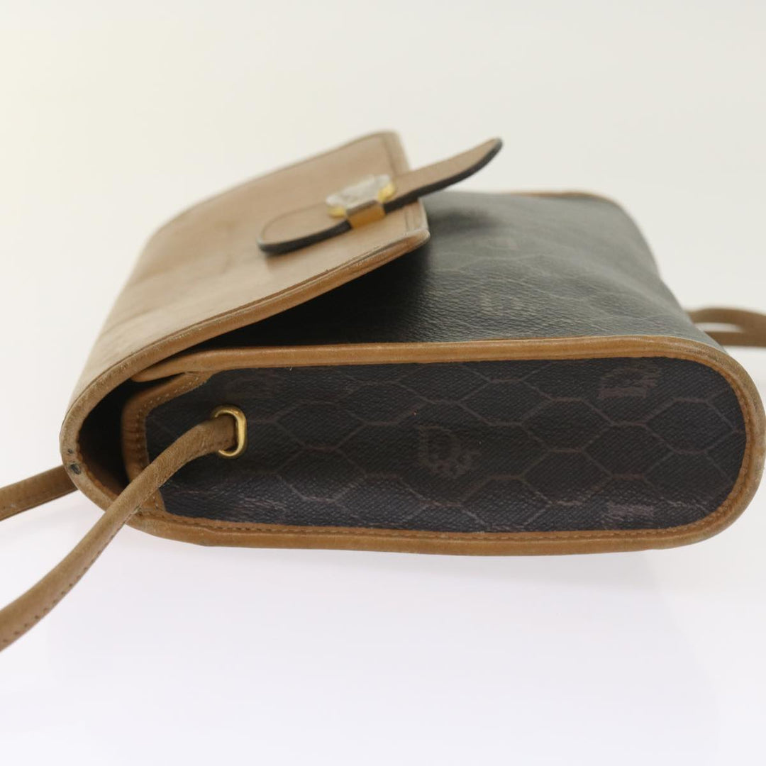 CHRISTIAN Top quality Dior Honeycomb Canvas Shoulder Bag PVC Leather Black Auth am5058