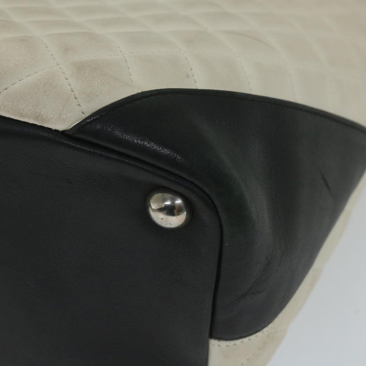 Chanel Cambon Line Tote Bag Leather White CC Auth am5180