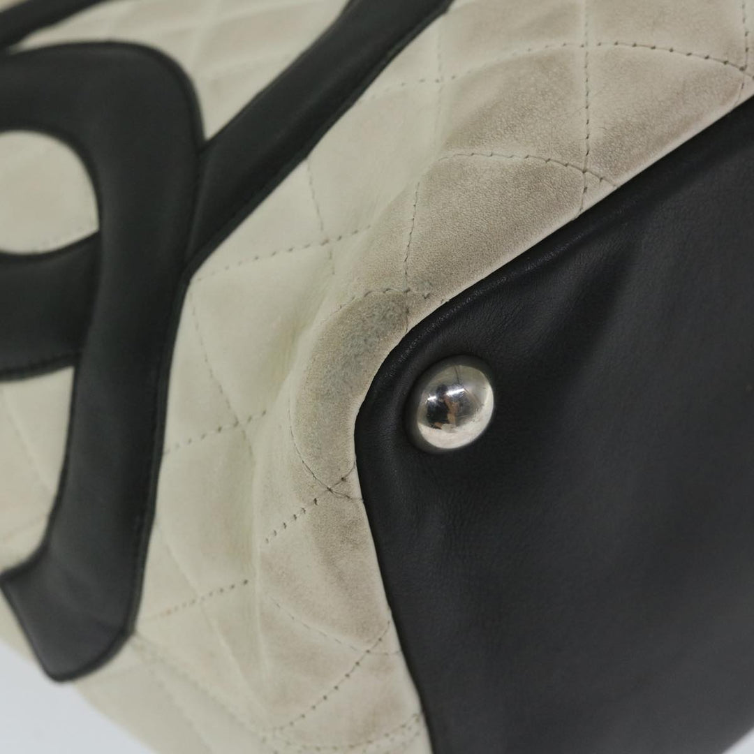 Chanel Cambon Line Tote Bag Leather White CC Auth am5180