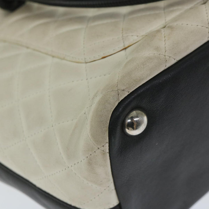 Chanel Cambon Line Tote Bag Leather White CC Auth am5180