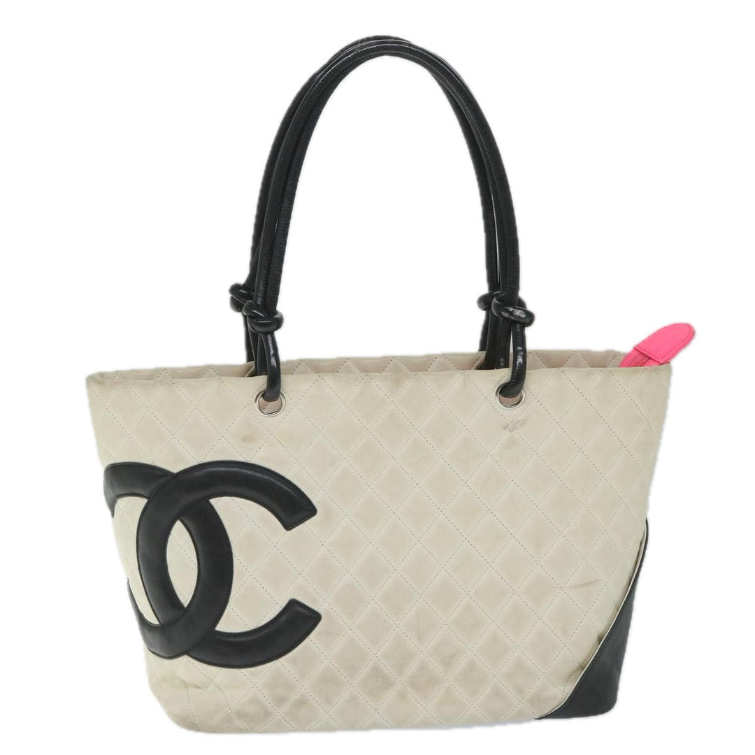 Chanel Cambon Line Tote Bag Leather White CC Auth am5180