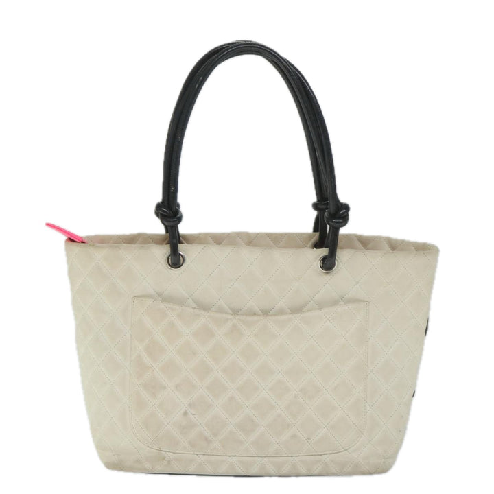 Chanel Cambon Line Tote Bag Leather White CC Auth am5180