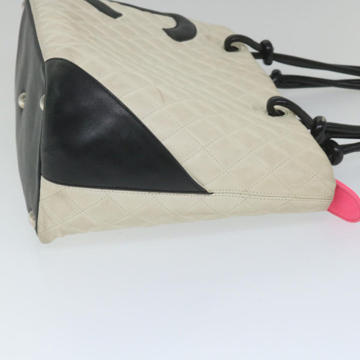 Chanel Cambon Line Tote Bag Leather White CC Auth am5180