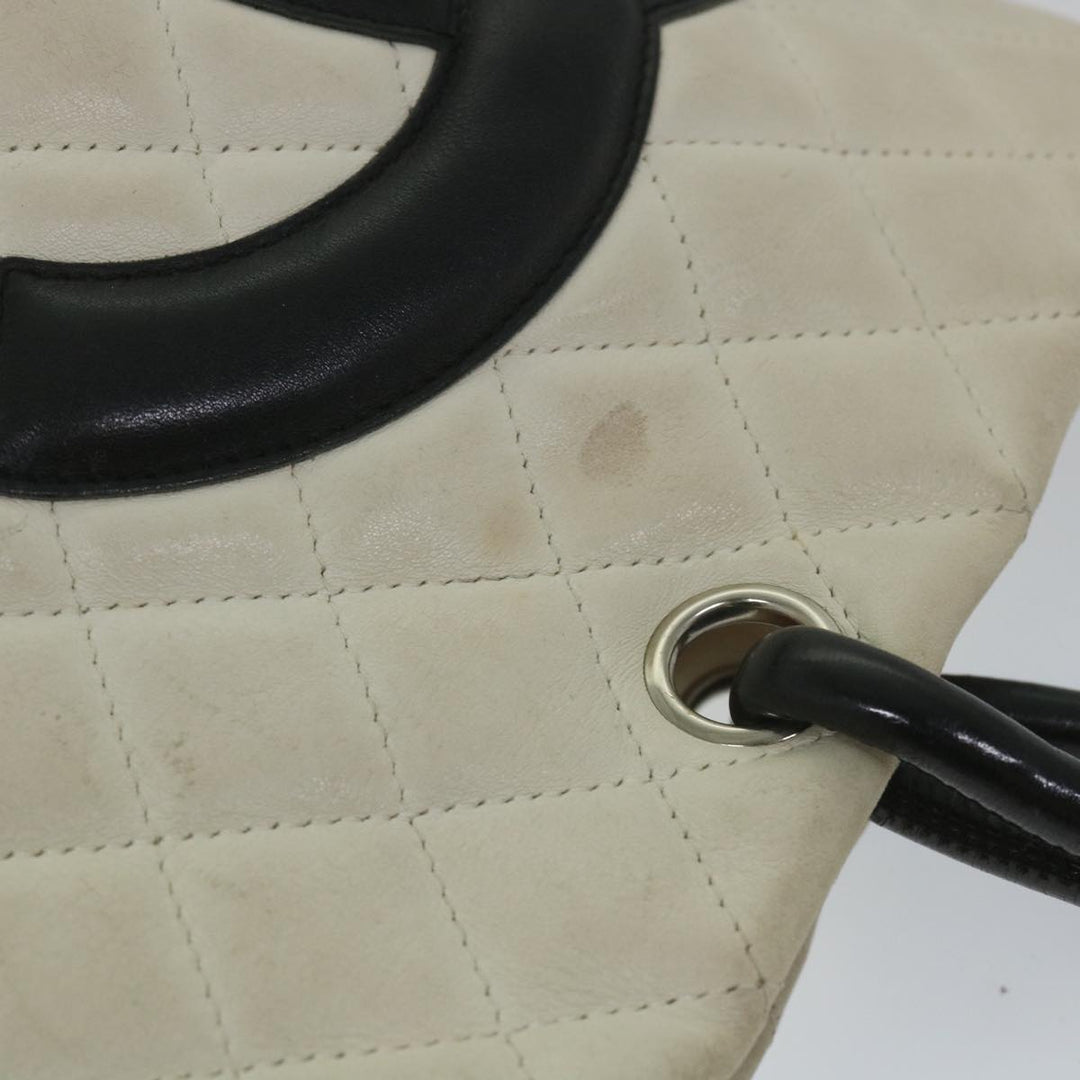 Chanel Cambon Line Tote Bag Leather White CC Auth am5180