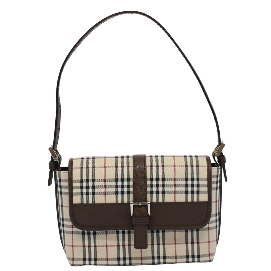 BURBERRY Nova Check Shoulder Bag Nylon Canvas Beige Auth Am5185