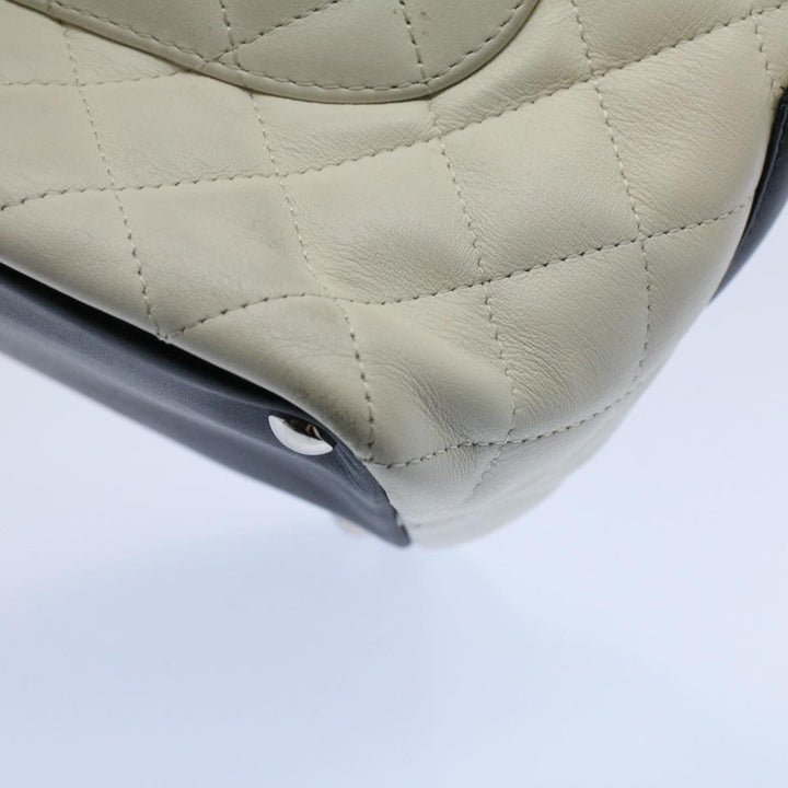 Chanel Cambon Line Tote Bag Leather White CC Auth am5197A