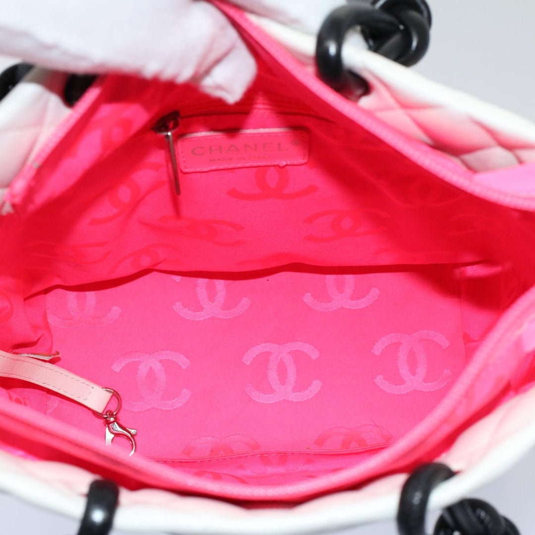 Chanel Cambon Line Tote Bag Leather White CC Auth am5197A