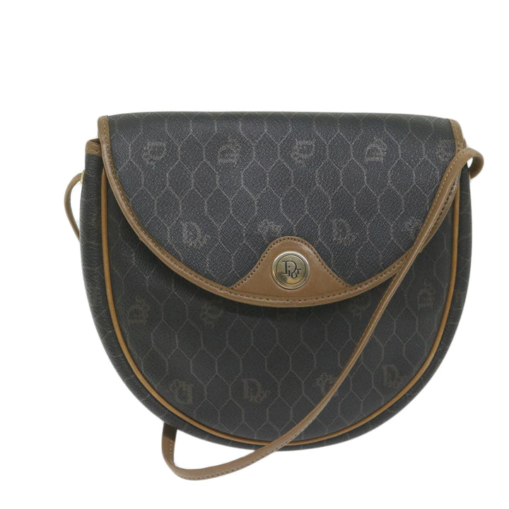 CHRISTIAN Top quality Dior Honeycomb Canvas Shoulder Bag PVC Leather Black Auth am5361