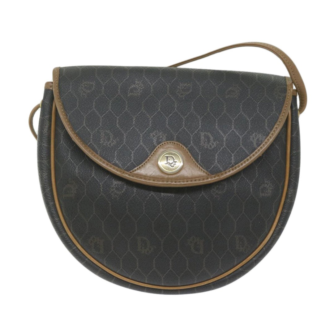 CHRISTIAN Top quality Dior Honeycomb Canvas Shoulder Bag PVC Leather Black Auth am5361