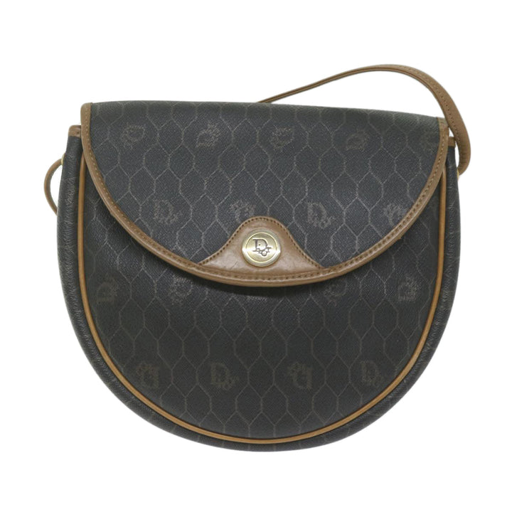 CHRISTIAN Top quality Dior Honeycomb Canvas Shoulder Bag PVC Leather Black Auth am5361