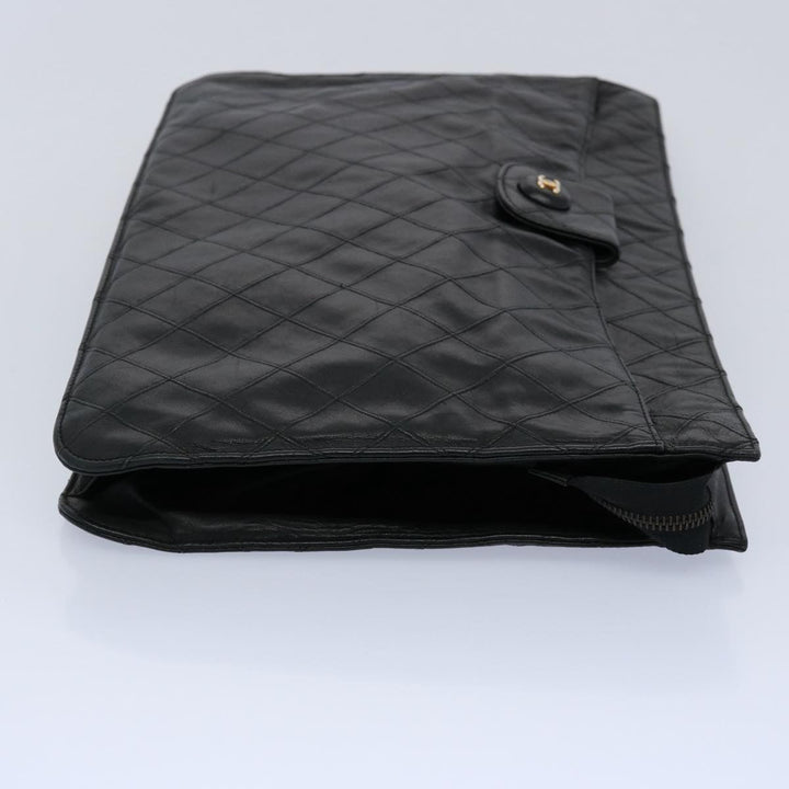 Chanel Bicolole Briefcase Lamb Skin Black CC Auth am5376