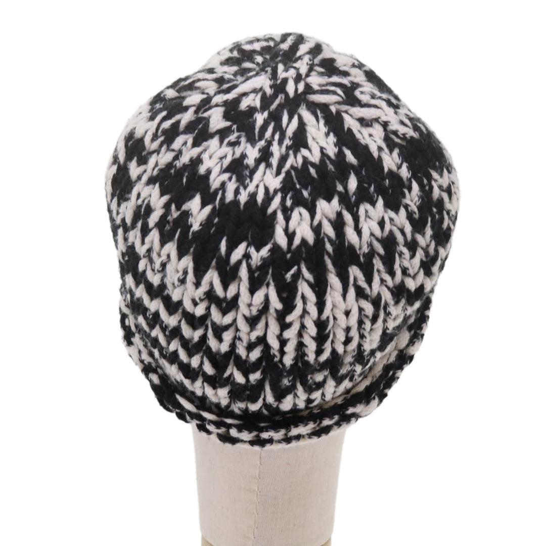 Top Quality Chanel COCO Mark Knitted Fabrics Hat Wool Black White CC Auth am5382