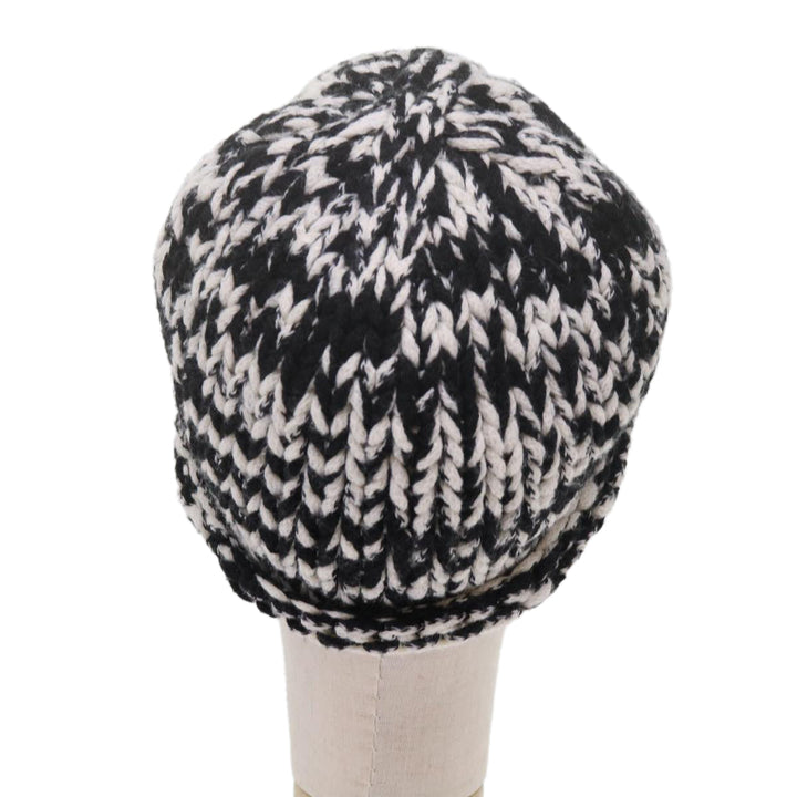 Top Quality Chanel COCO Mark Knitted Fabrics Hat Wool Black White CC Auth am5382