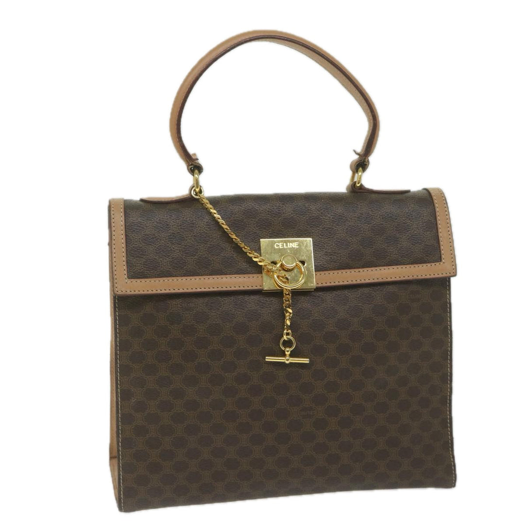 Celine Macadam Canvas Hand Bag PVC Leather Brown Auth am5411