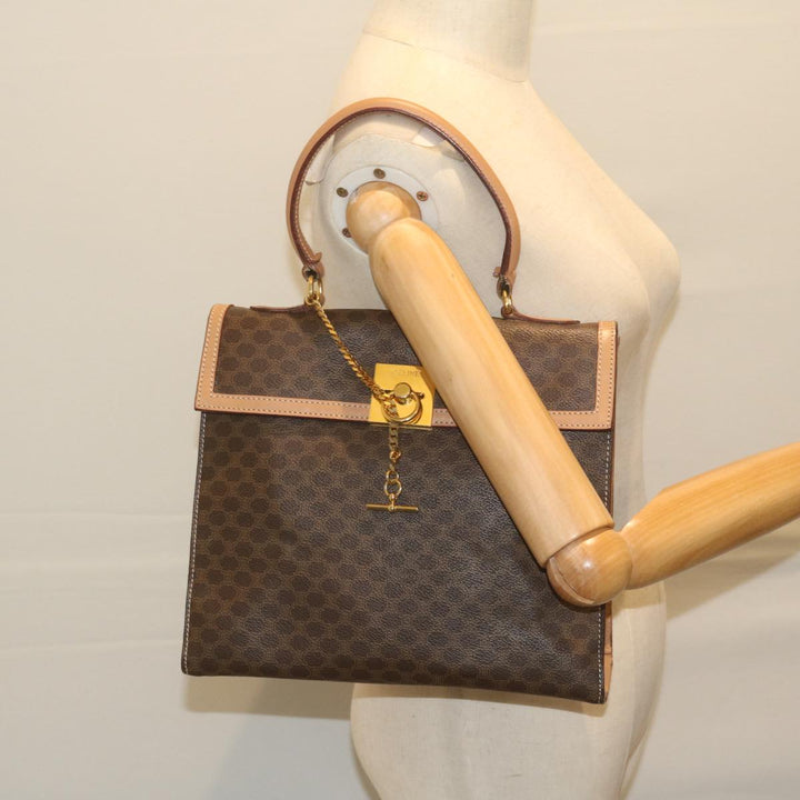 Celine Macadam Canvas Hand Bag PVC Leather Brown Auth am5411