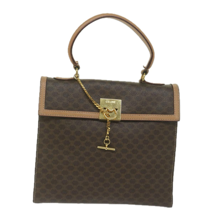 Celine Macadam Canvas Hand Bag PVC Leather Brown Auth am5411