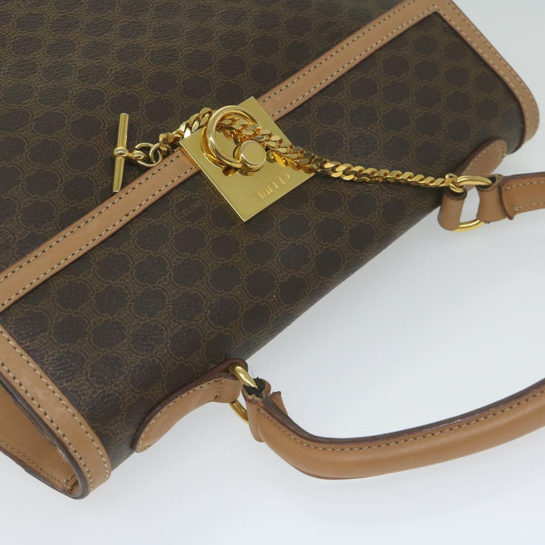 Celine Macadam Canvas Hand Bag PVC Leather Brown Auth am5411