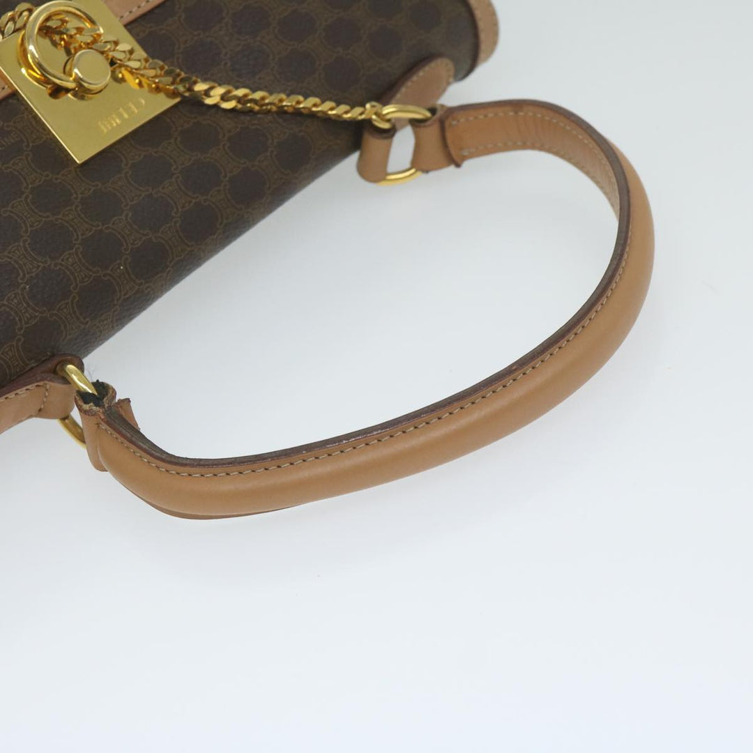 Celine Macadam Canvas Hand Bag PVC Leather Brown Auth am5411