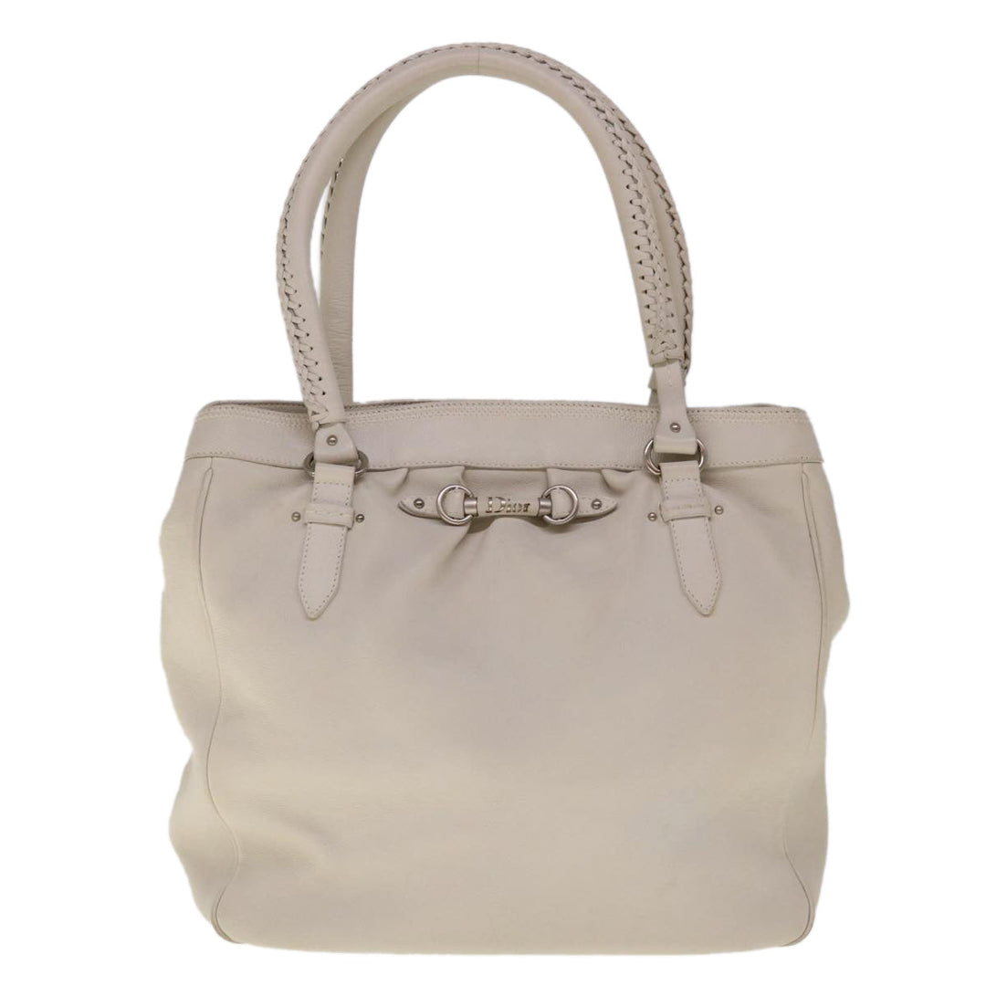 CHRISTIAN Top quality Dior Tote Bag Leather White Auth am5702