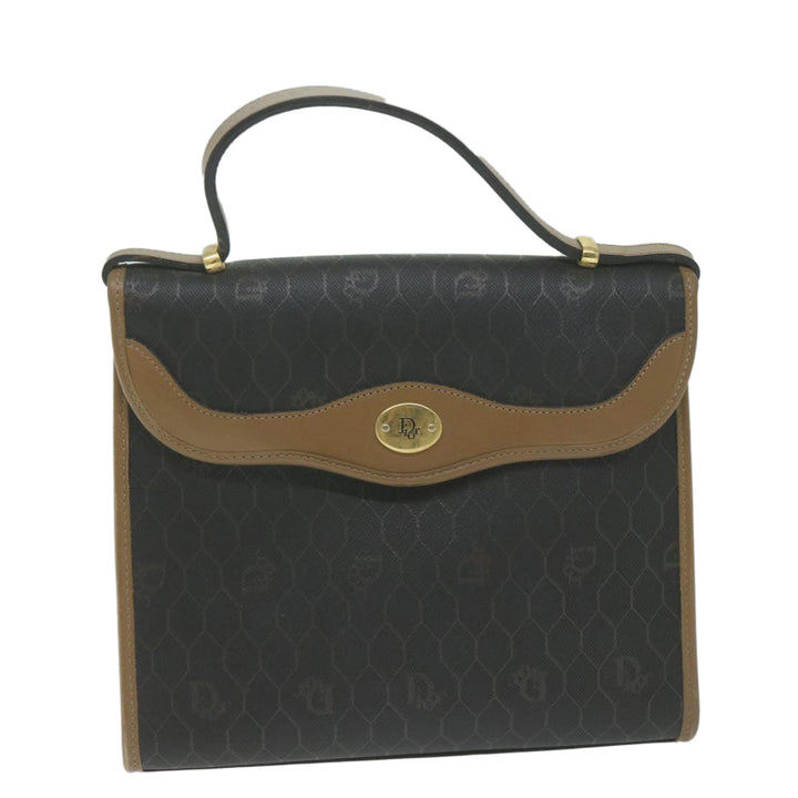 CHRISTIAN Top quality Dior Honeycomb Canvas Hand Bag PVC Leather Black Auth am5756
