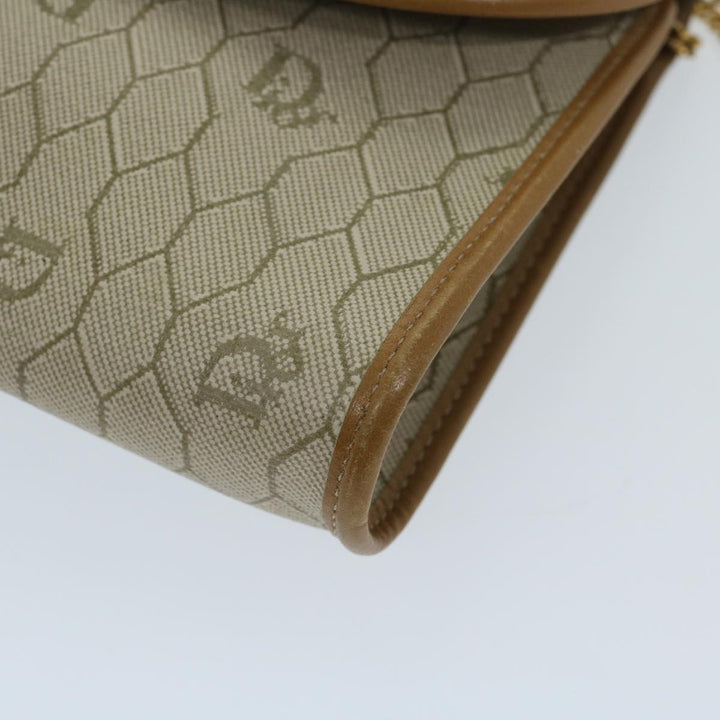 CHRISTIAN Dior Honeycomb Canvas Chain Shoulder Bag PVC Beige Auth am5929