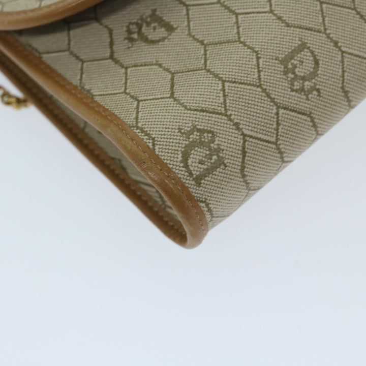 CHRISTIAN Dior Honeycomb Canvas Chain Shoulder Bag PVC Beige Auth am5929