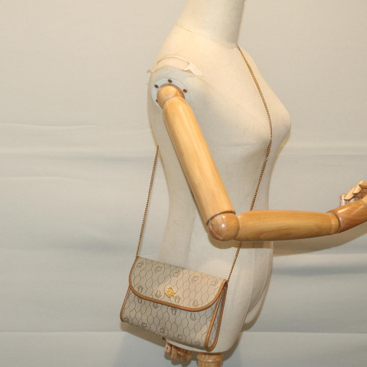 CHRISTIAN Dior Honeycomb Canvas Chain Shoulder Bag PVC Beige Auth am5929