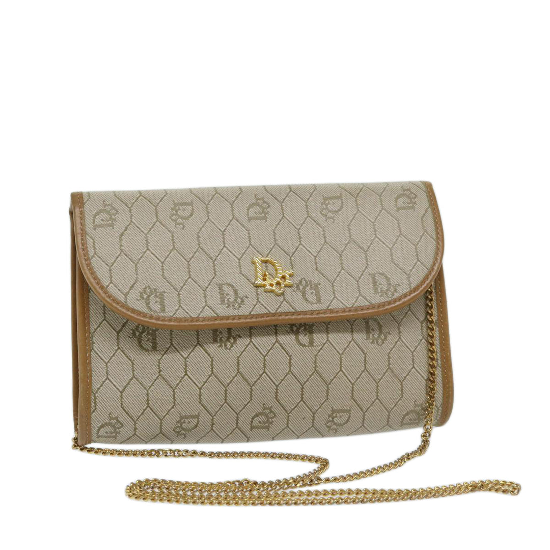 CHRISTIAN Dior Honeycomb Canvas Chain Shoulder Bag PVC Beige Auth am5929