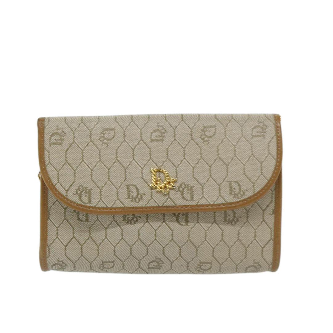 CHRISTIAN Dior Honeycomb Canvas Chain Shoulder Bag PVC Beige Auth am5929