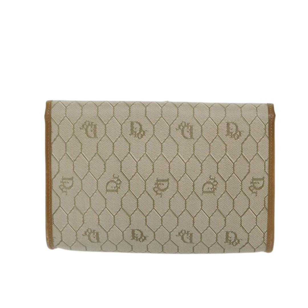 CHRISTIAN Dior Honeycomb Canvas Chain Shoulder Bag PVC Beige Auth am5929