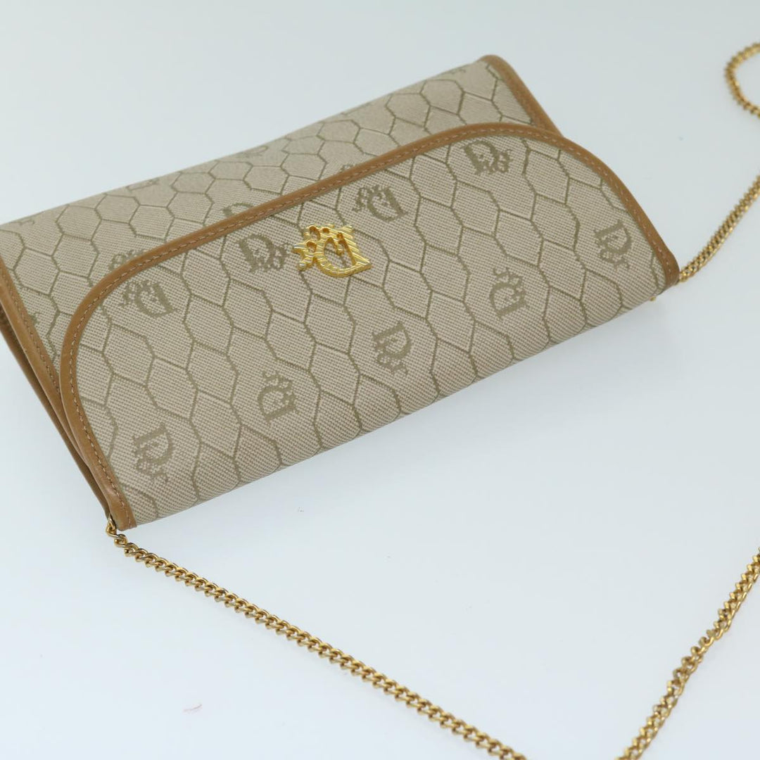 CHRISTIAN Top quality Dior Honeycomb Canvas Chain Shoulder Bag PVC Beige Auth am5929