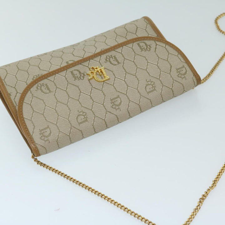 CHRISTIAN Dior Honeycomb Canvas Chain Shoulder Bag PVC Beige Auth am5929