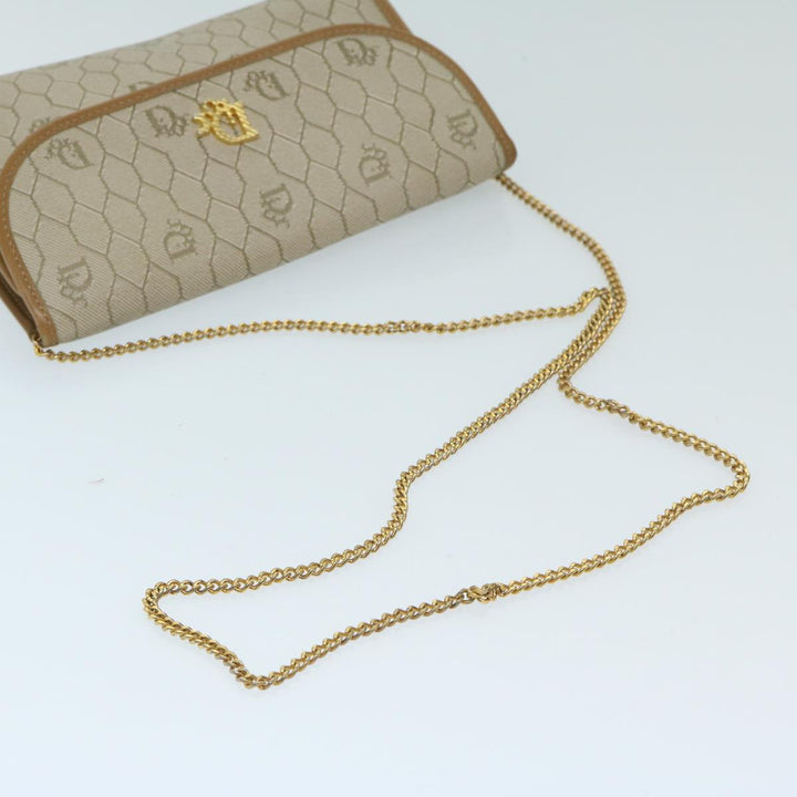 CHRISTIAN Dior Honeycomb Canvas Chain Shoulder Bag PVC Beige Auth am5929