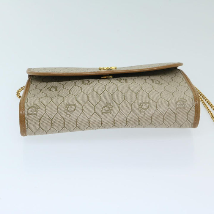 CHRISTIAN Dior Honeycomb Canvas Chain Shoulder Bag PVC Beige Auth am5929