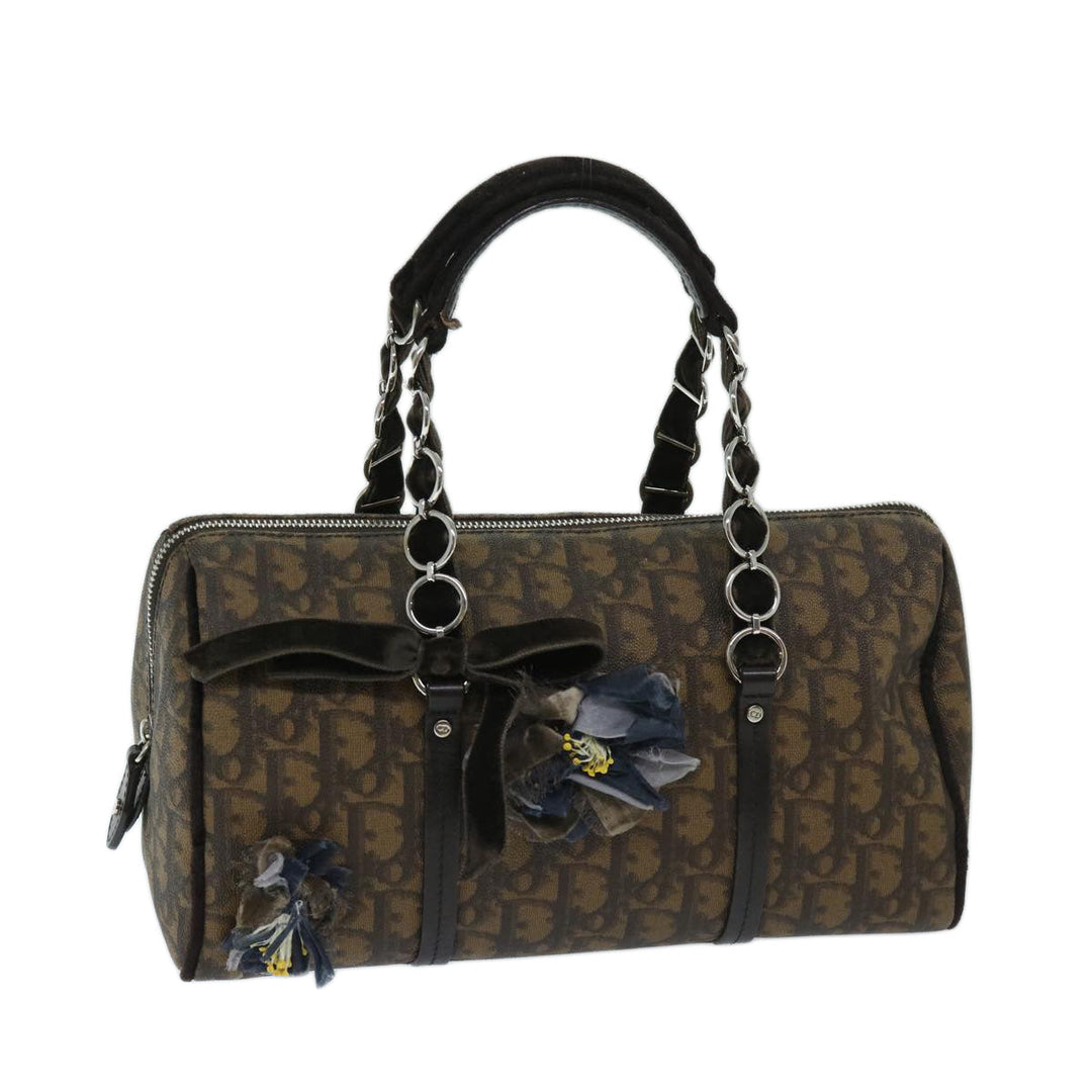 CHRISTIAN Top quality Dior Trotter Canvas Chain Hand Bag PVC Brown Auth am5959
