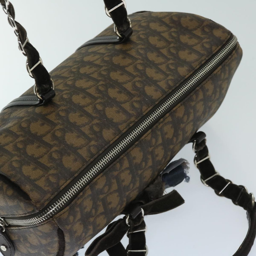 CHRISTIAN Top quality Dior Trotter Canvas Chain Hand Bag PVC Brown Auth am5959
